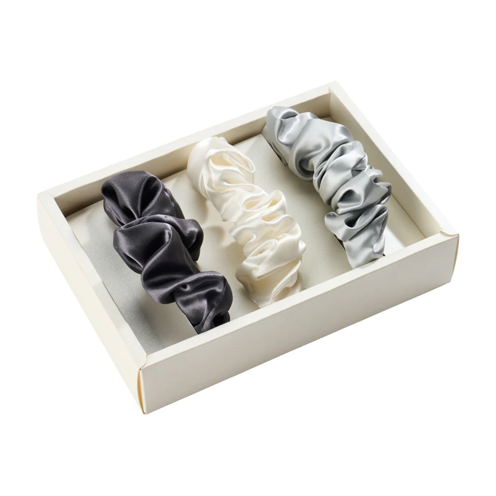 Blissy Scrunchies -  White, Gray, Silver - Image 2