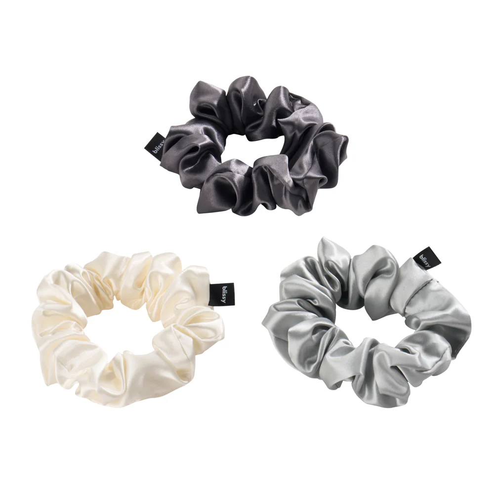Blissy Scrunchies -  White, Gray, Silver - Image 4