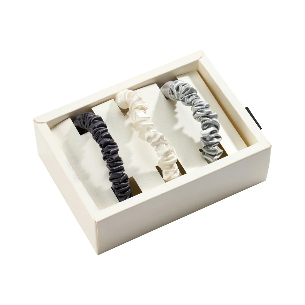 Blissy Skinny Scrunchies - White, Gray, Silver - Image 3