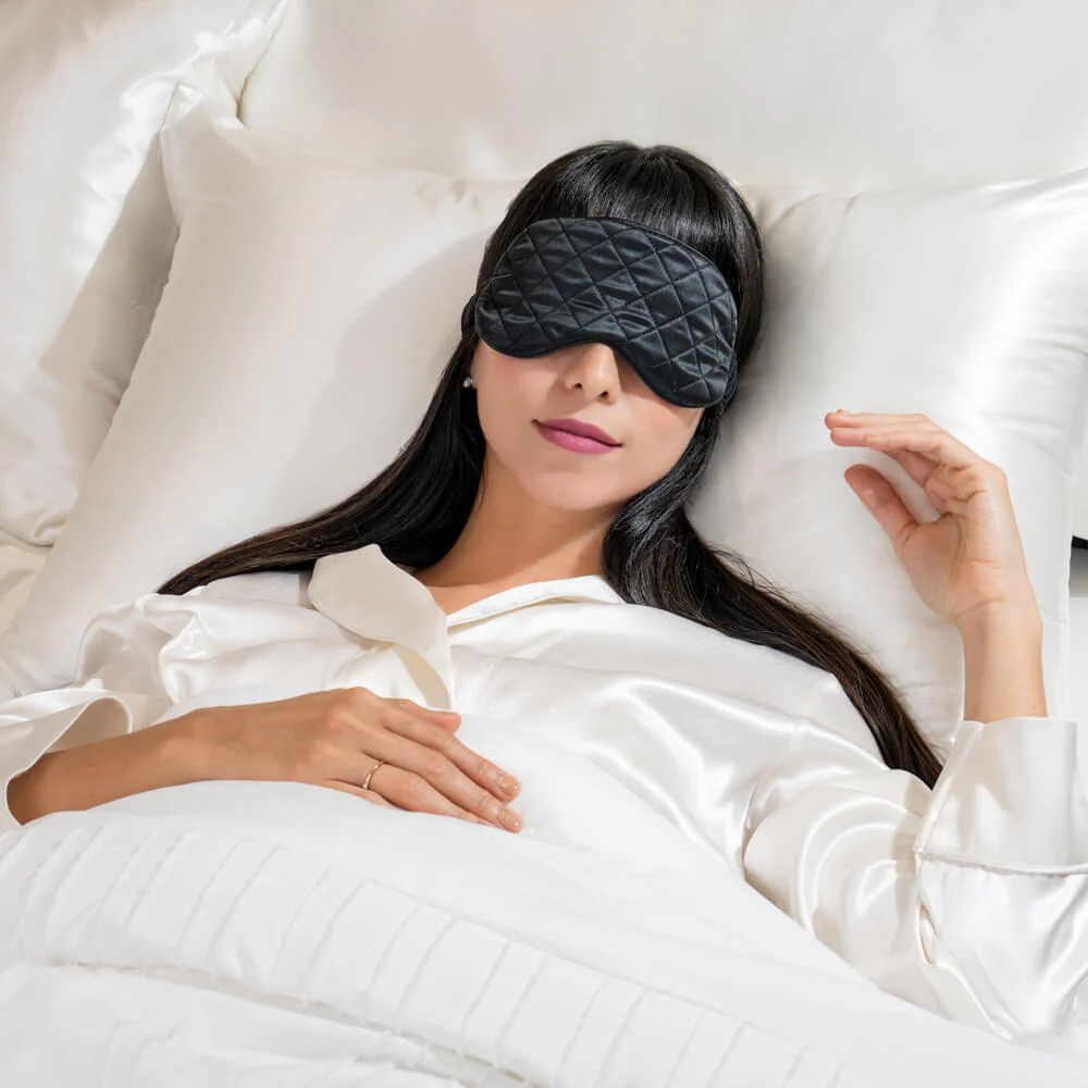 Sleep Mask - Black - Diamond Quilted - Image 2