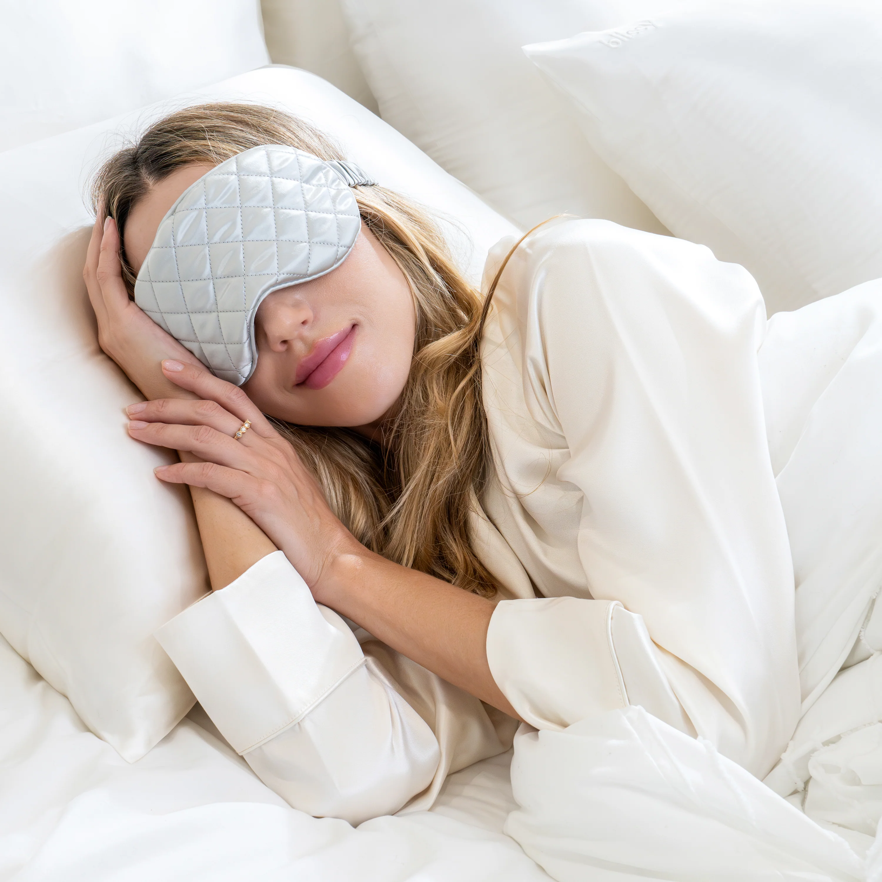 Sleep Mask - Silver - Diamond Quilted - Image 12